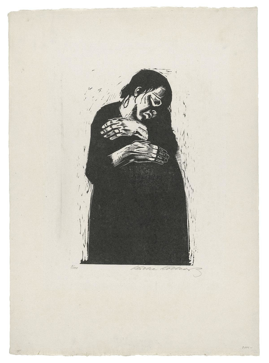 De weduwe I, plaat 4 uit de serie Oorlog, 1921-22, houtsnede.