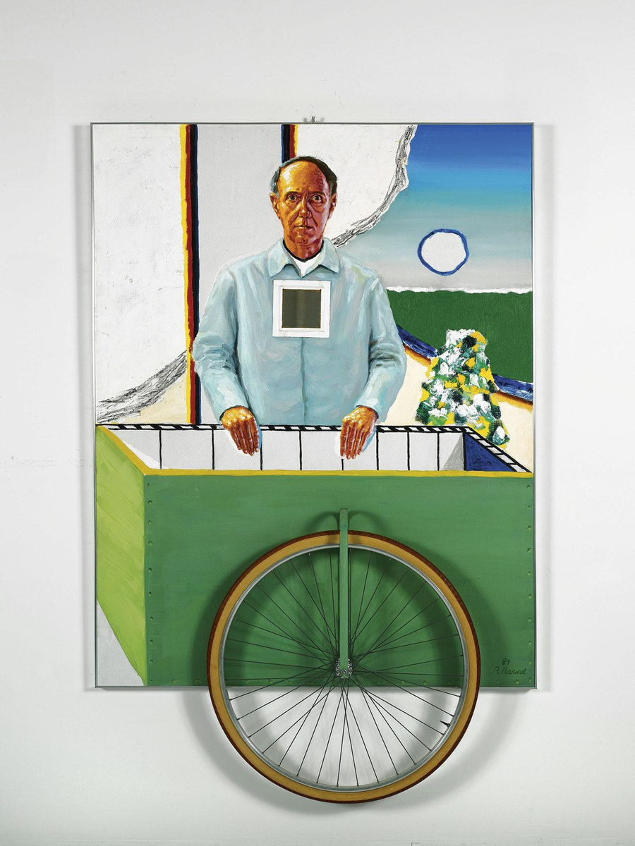 Zelfportret met karretje, 1981, Collectie Provincie Oost-Vlaanderen/Roger Raveel Museum