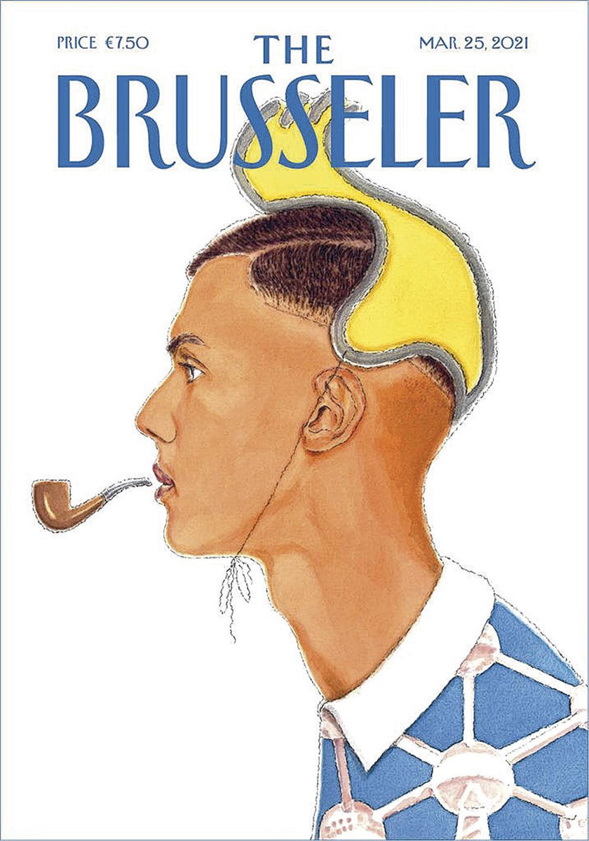 Le Stromae de Johan Devrome affublé d'une houppe de Tintin et d'une pipe tout aussi célèbre.