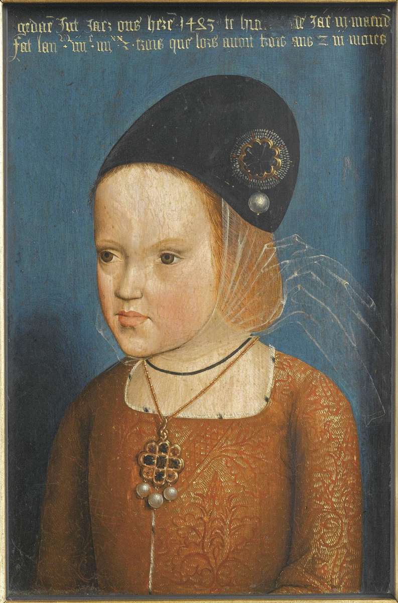 Pierre Coustain, Margareta van Oostenrijk op driejarige leeftijd, 1483, Musée national des châteaux de Versailles et de Trianon.