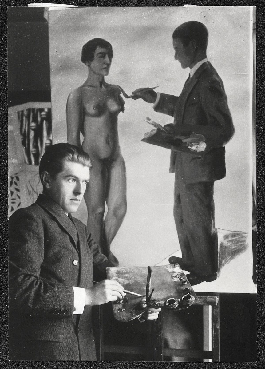 René Magritte schildert 'La Tentative de l'Impossible'. Le Perreux-sur-Marne, 1928. Privé collectie,    courtsey Brachot Gallery, Brussel.