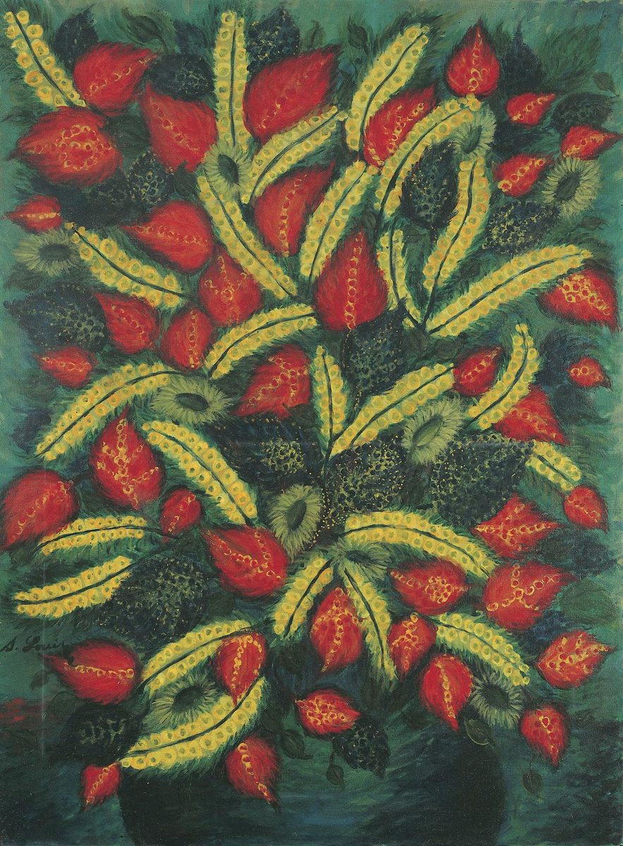 Séraphine Louis: Fleurs jaunes et feuilles rouges.