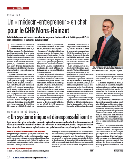 Un "médecin-entrepreneur" en chef pour le CHR Mons-Hainaut