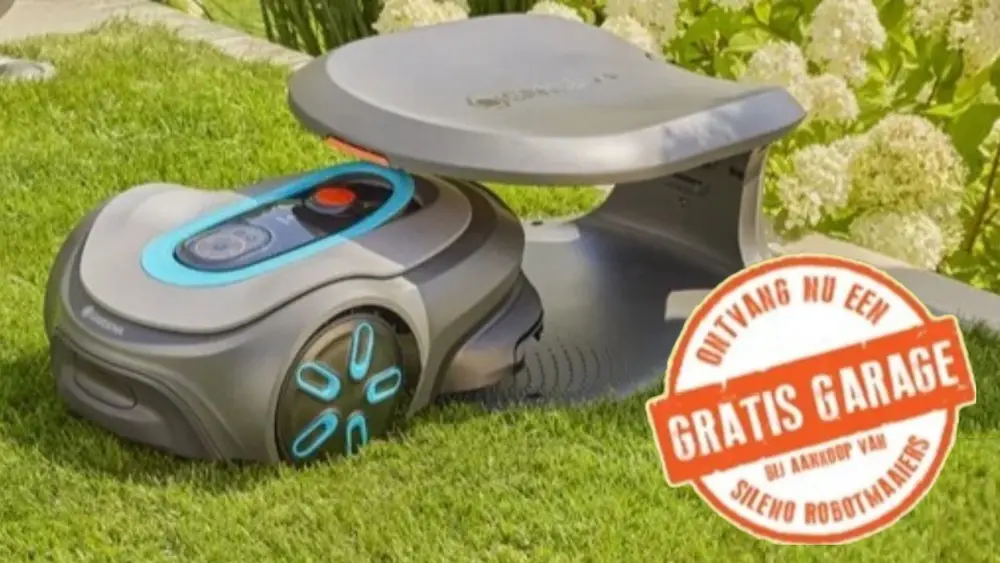 Ontvang een gratis garage bij de aankoop van uw Gardena robotmaaier.