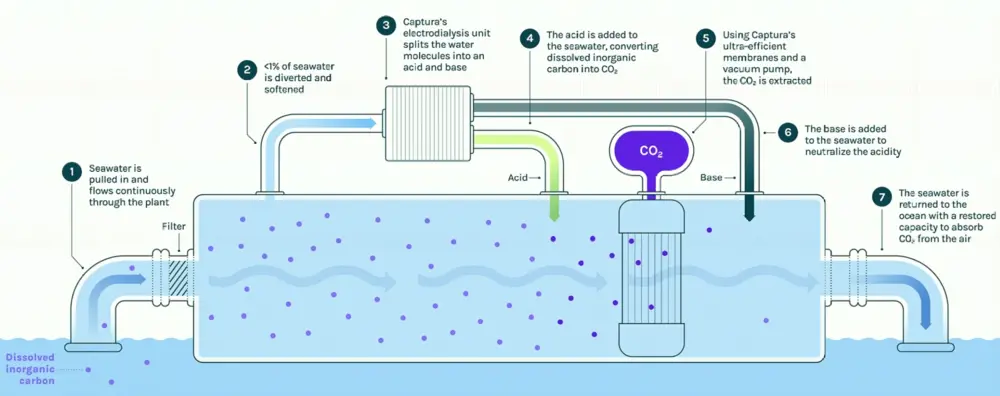 Schema van het proces van Direct Ocean Capture