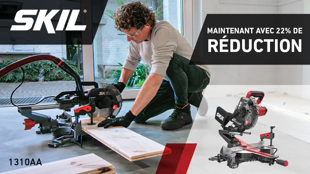 Scie à onglet compacte avec fonction de traction et pince de serrage rapide