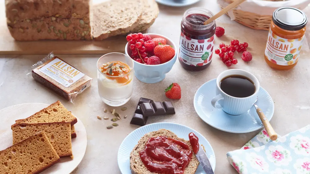 ALLSAN broodbeleg met minder suiker en vezelrijk zonder zoetstoffen