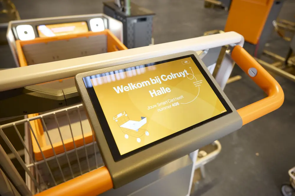 Slimme winkelkar Colruyt scherm ontvangst