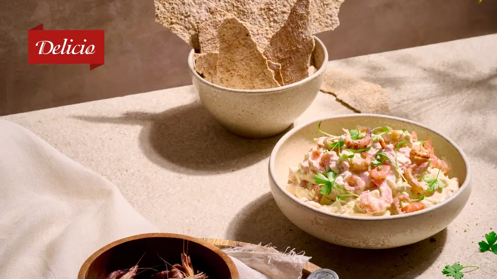 Delicio garnaalsalade met logo