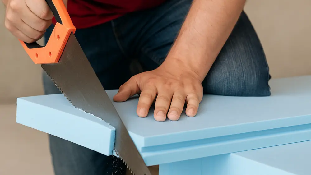 xps plaat wordt op maat geazaagd