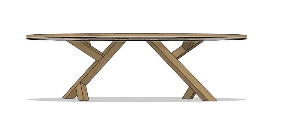 Ovale essenhouten tafel met kruispoot