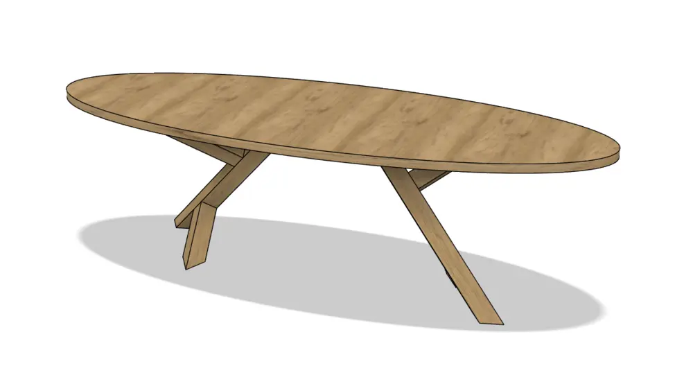 Ovale essenhouten tafel met kruispoot