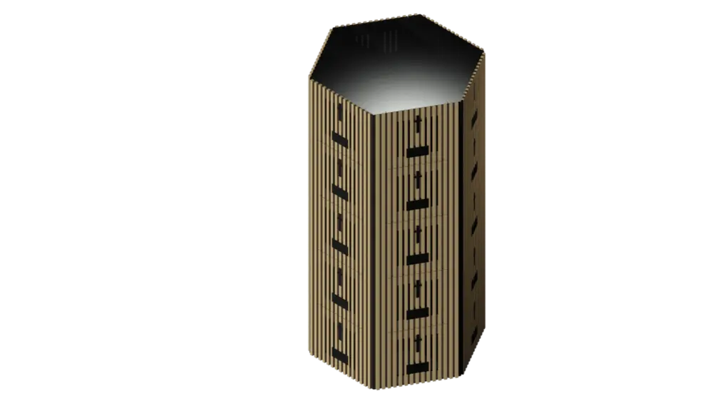 Minimalistisch columbarium in zwart mdf en grenen