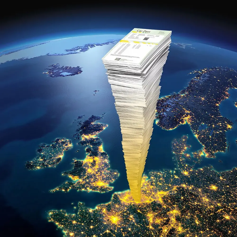 Een toren van 15 miljoen Car-Pass-documenten zou meer dan 1,5 kilometer hoog zijn