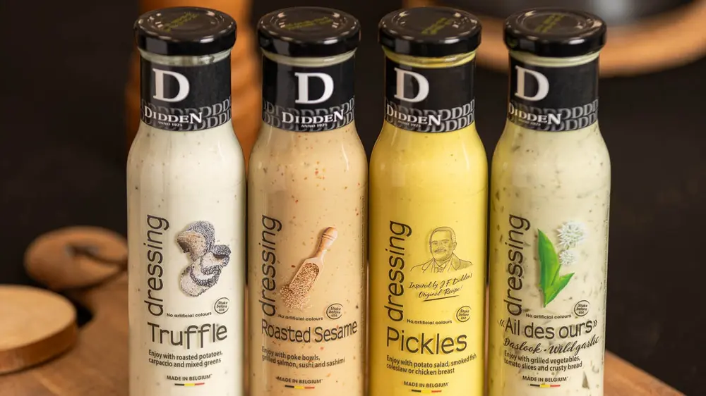 vier sauzen van Didden op een rij