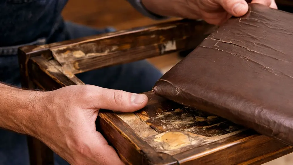 kapotte lederen zitting