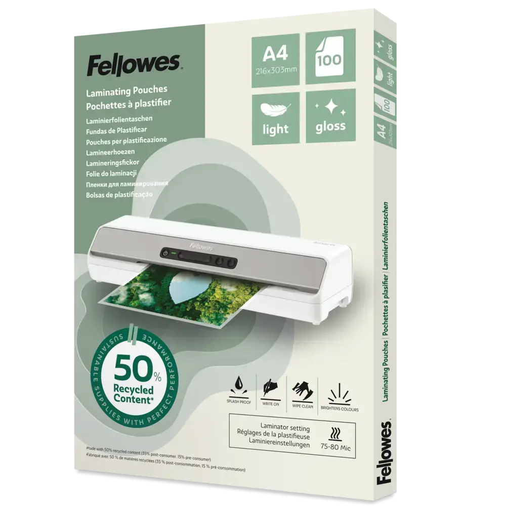 FELLOWES recycled laminating pouches