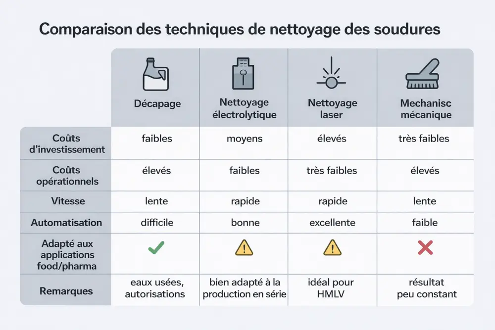 Comparaison des techniques de nettoyage des cordons de soudure