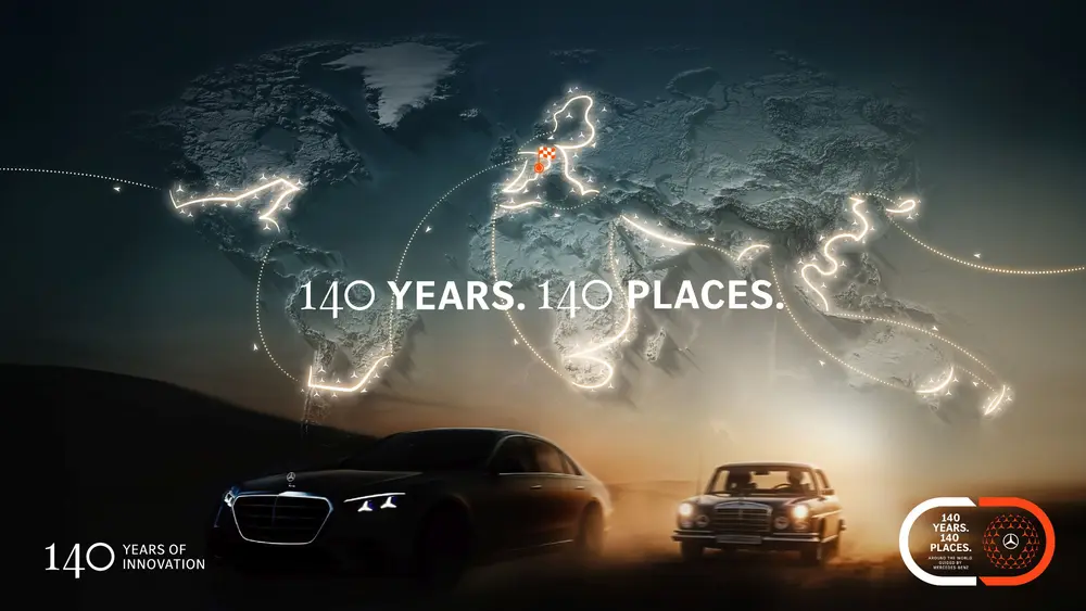 Met het programma “140 Years. 140 Places.” trekt Mercedes-Benz in 2026 langs 140 iconische locaties op zes continenten, met de nieuwe S-Klasse als rijdende ambassadeur