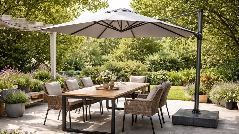 zweefparasol op zware voet