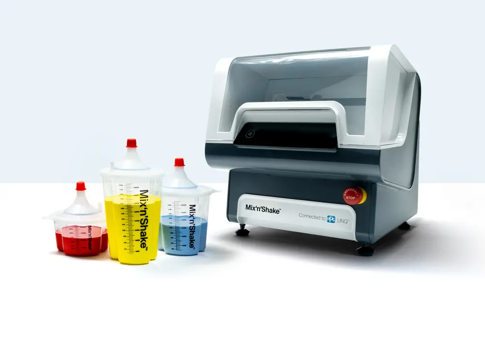 Met Mix’n’Shake™ automatiseert PPG het mengproces van high solids-lakken via een uniek bekerontwerp en exclusief mixmechanisme, wat tijdswinst, constante kwaliteit en verhoogde veiligheid oplevert in de werkplaats