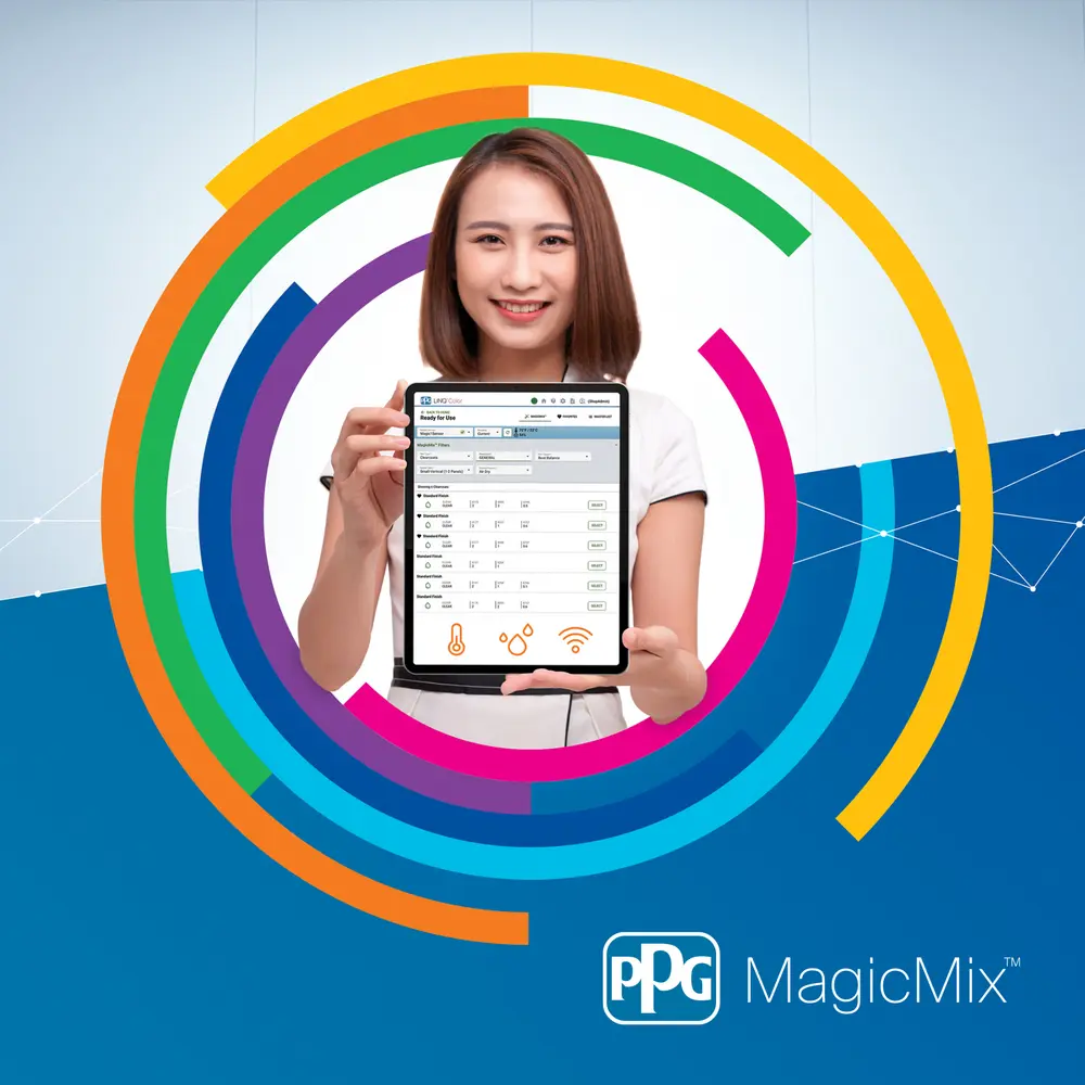 MagicMix™ bundelt data uit de spuitcabine om spuiters te adviseren over de meest efficiënte combinatie van primer en vernis, afgestemd op snelheid, kwaliteit en energieverbruik