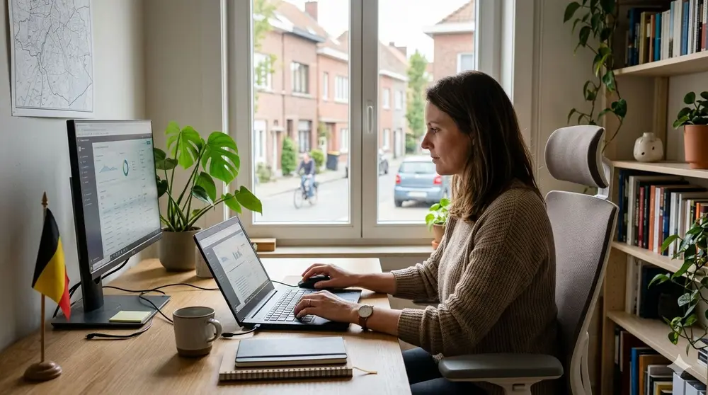 Telewerk is sinds de coronacrisis structureel ingeburgerd geraakt in België: vandaag werkt ongeveer een kwart van de werknemers gemiddeld twee dagen per week van thuis uit