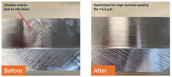 Slechte oppervlaktekwaliteit als gevolg van trillingen (Bron: Sirris)