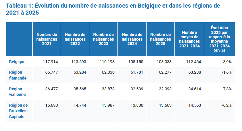 Naissances 2025 Statbel