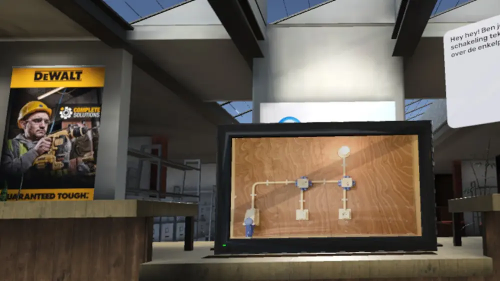 Wie werkt met de VR-wereld van Emagine, ziet wel eens een bedrijfslogo passeren