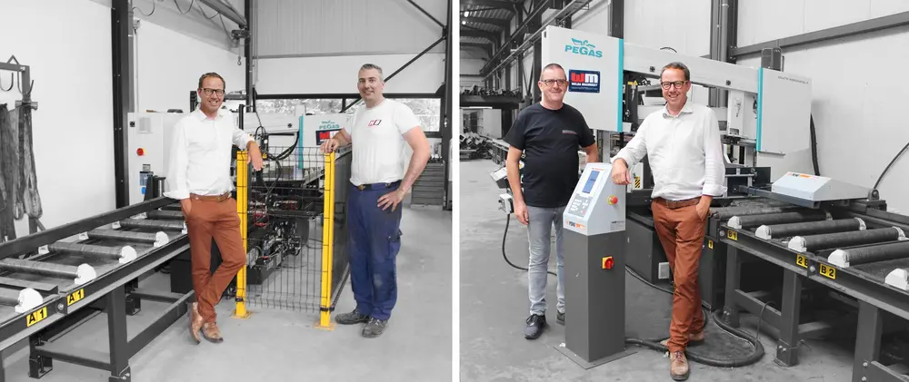 Dirk Antonis van Welda bij Bart Housen (HB Constructie en Machines) links en Dirk Bervoets (Bervoets NV) rechts.